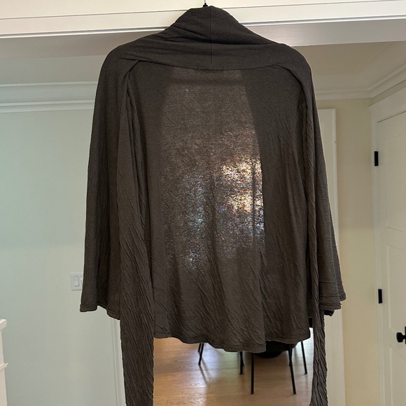 T by Alexander Wang Grey Crinkled Jersey Knit Moto Draping Open Cardigan - Sz M - Picture 5 of 11